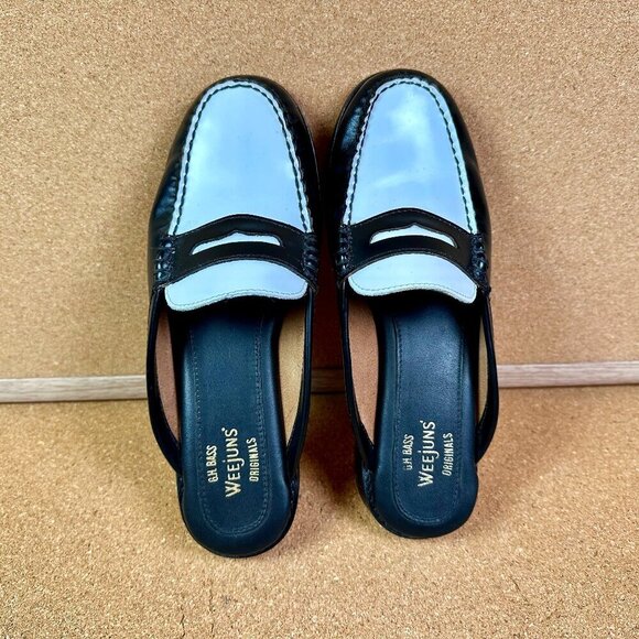 G.H. BASS Weejuns Wynn Mule Black & White Leather Women's Size 6.5 - Picture 1 of 5